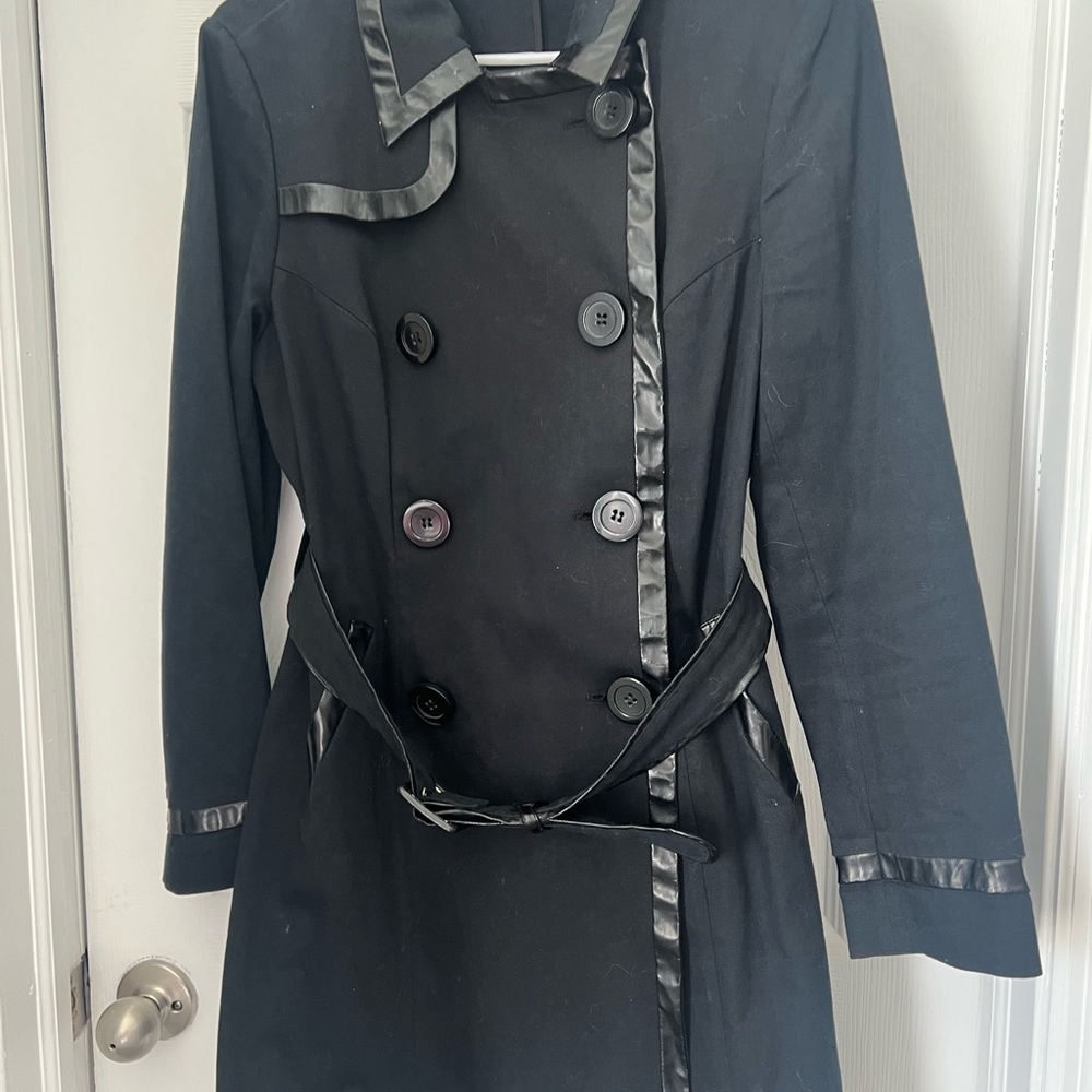 INC International Concepts Black Trench Coat with leather trin